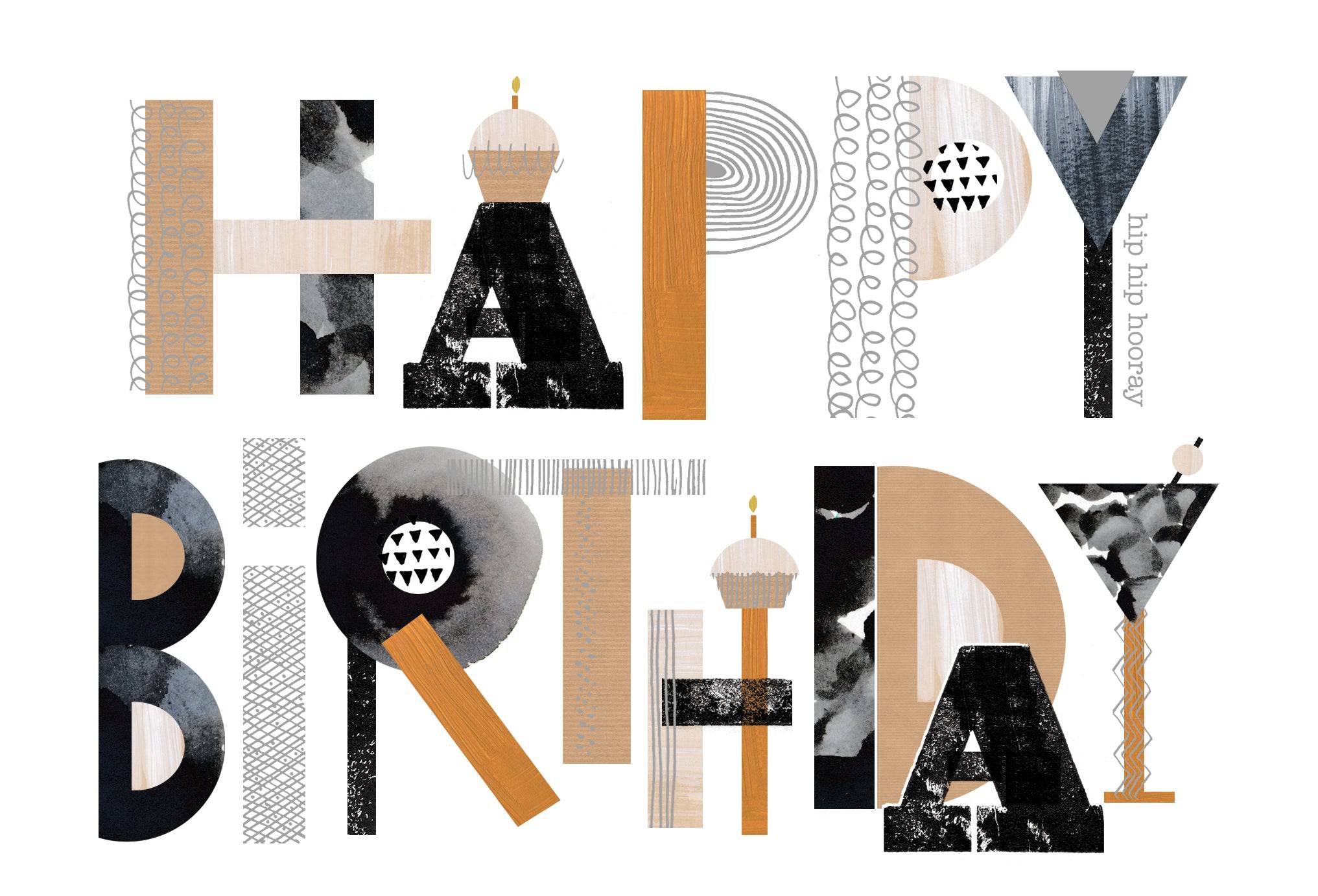 Happy Birthday copper text on Pictura birthday card, featuring elegant lettering and festive design for special occasions.